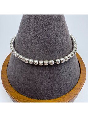 VTG Sterling Silver 925 Beaded Ball Chain Bracelet Lobster Clasp Size 7" Length